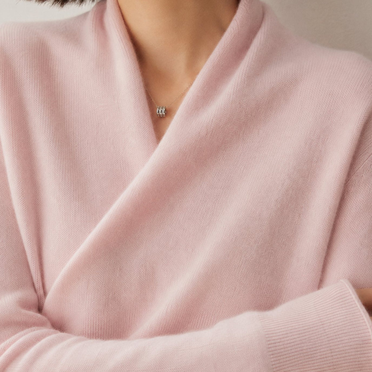 Jersey de punto para mujer de mezcla de cachemira, con cuello chal cruzado
