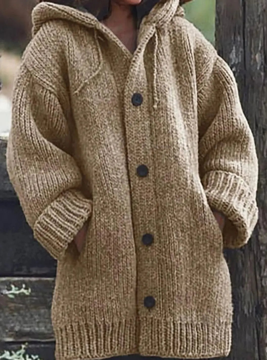 Cárdigan tipo jersey oversize de punto grueso para mujer con capucha