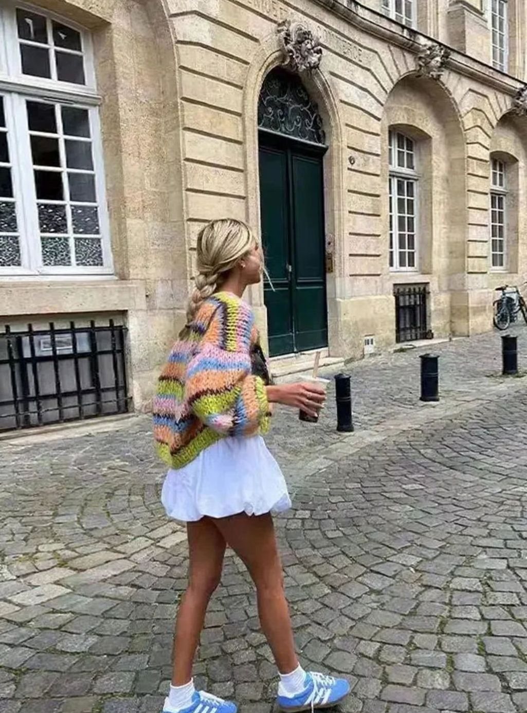 Cárdigan de punto grueso a rayas multicolor para mujer