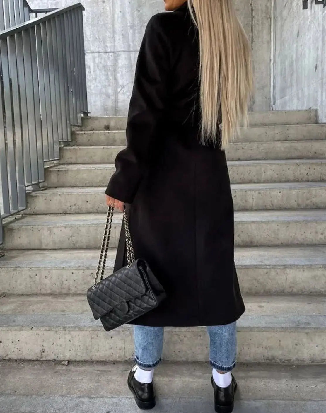 Gabardina larga clásica de doble botonadura para mujer