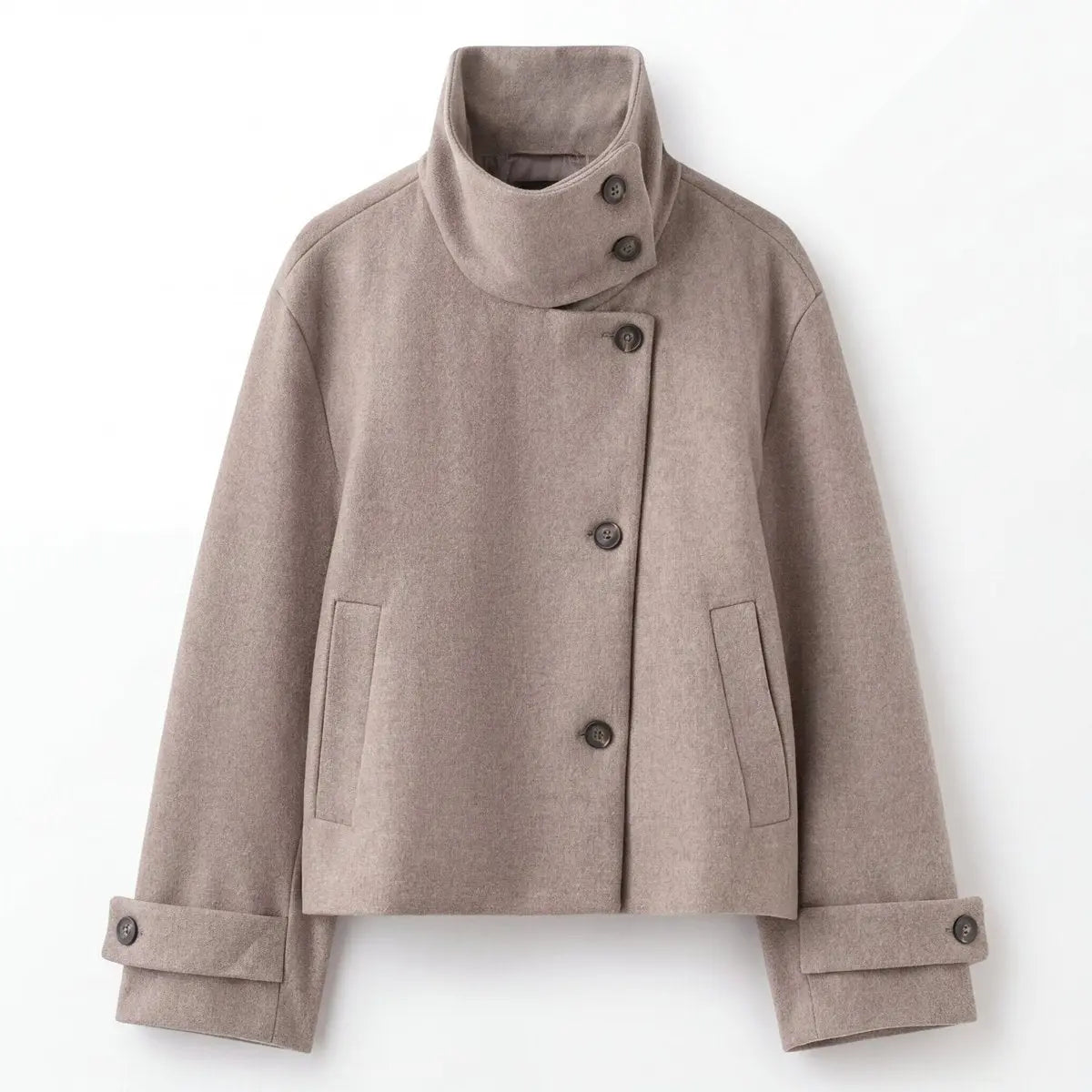 Abrigo de lana para mujer con botones asimétricos y chaqueta de cuello mao