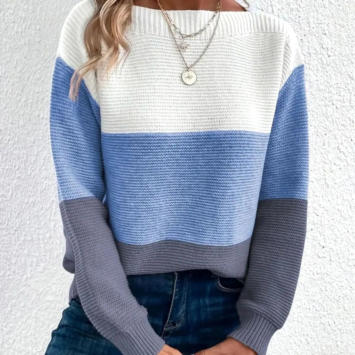 Jersey de cachemira para mujer con cuello alto, bloques de color y corte relajado