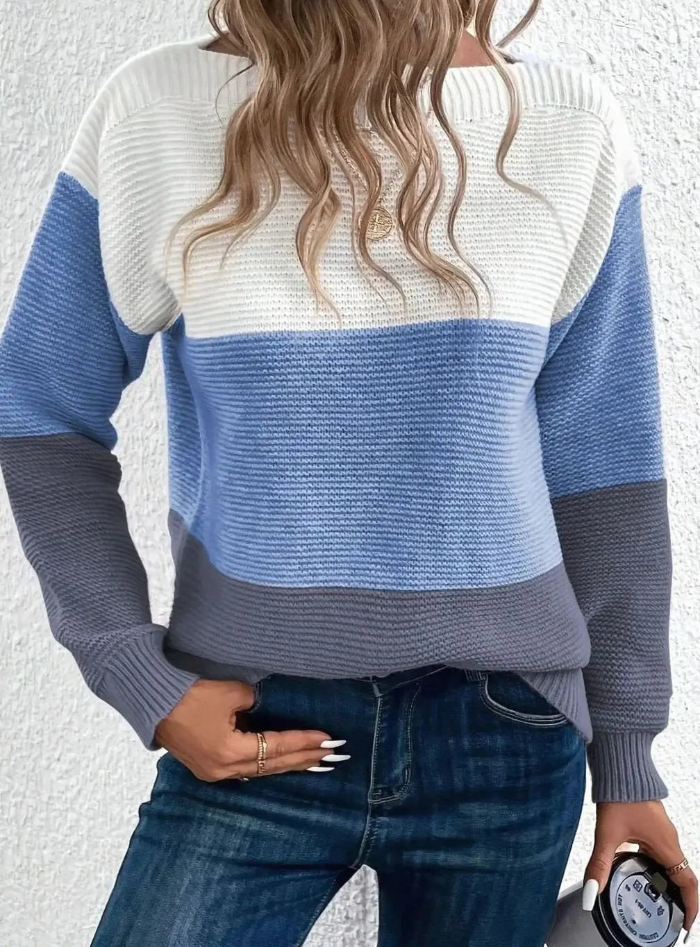 Jersey de cachemira para mujer con cuello alto, bloques de color y corte relajado