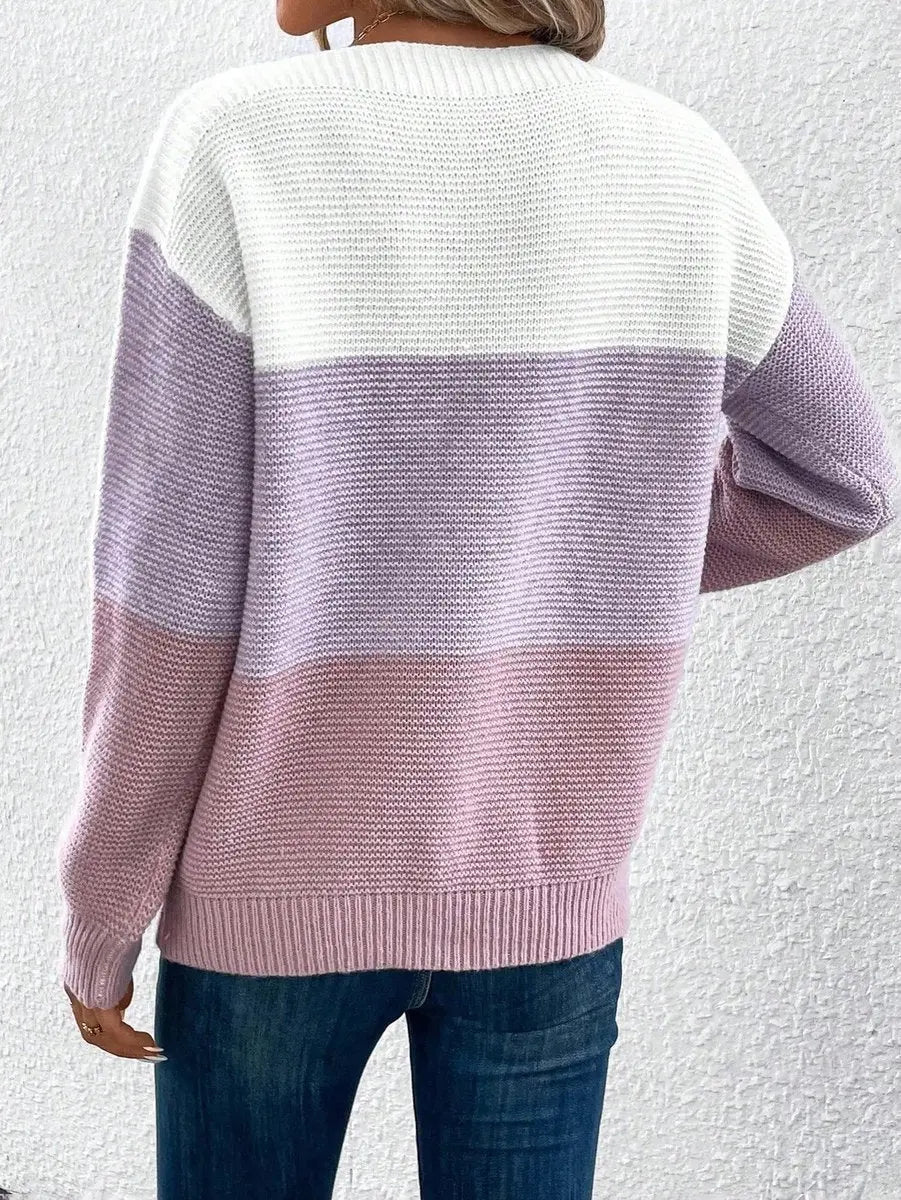 Jersey de punto para mujer de manga larga, con bloques de color y corte relajado