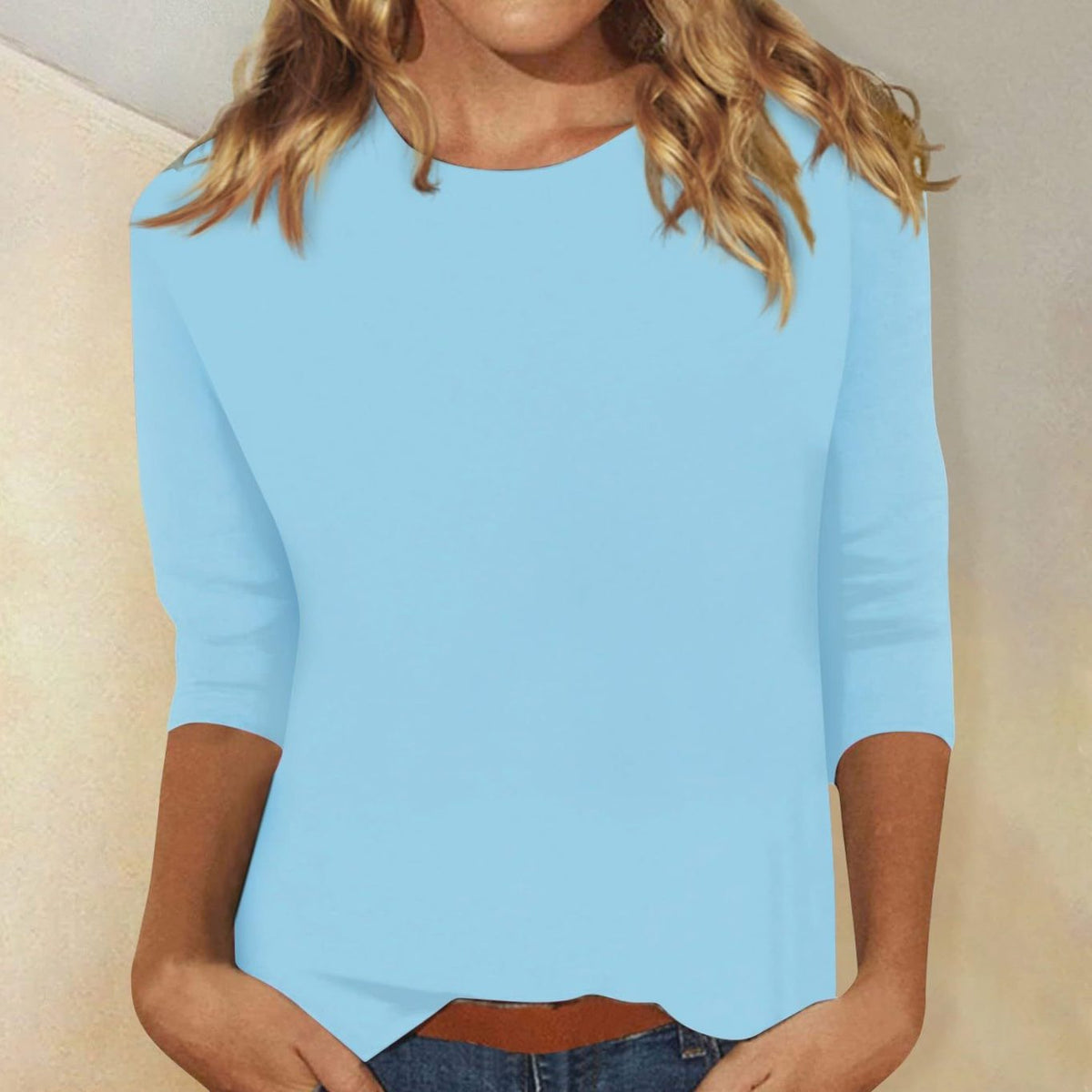 Top informal de uso diario para mujer con cuello redondo y mangas 3/4