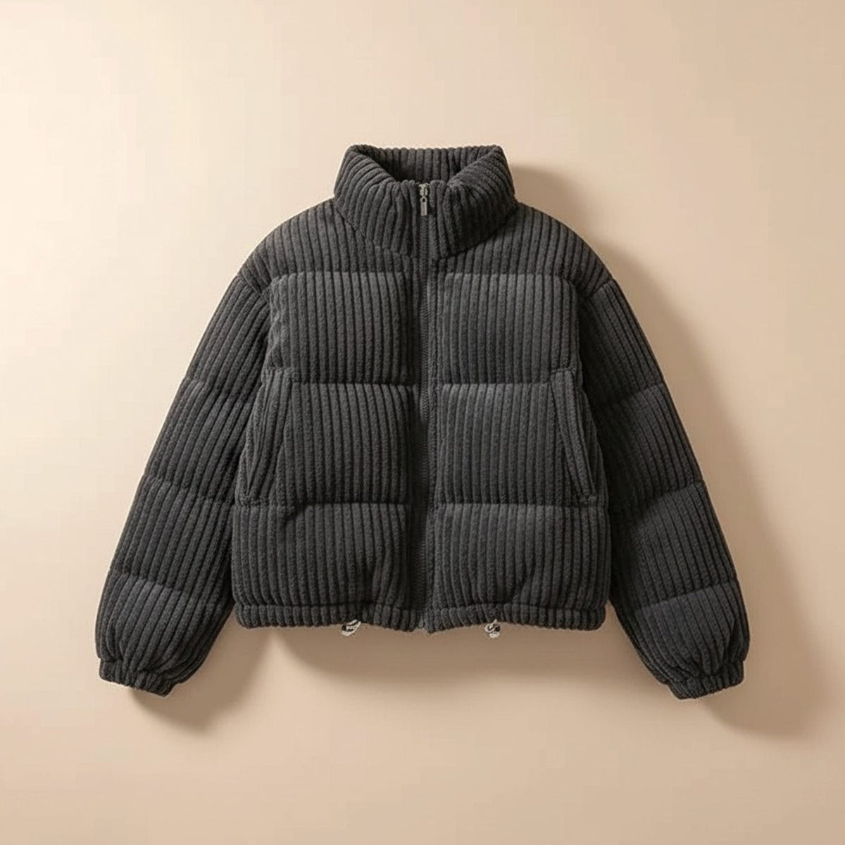 Chaqueta corta acolchada de pana para mujer