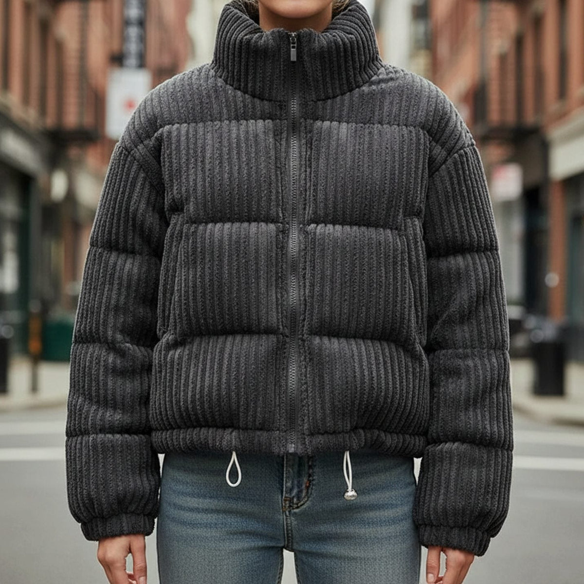 Chaqueta corta acolchada de pana para mujer