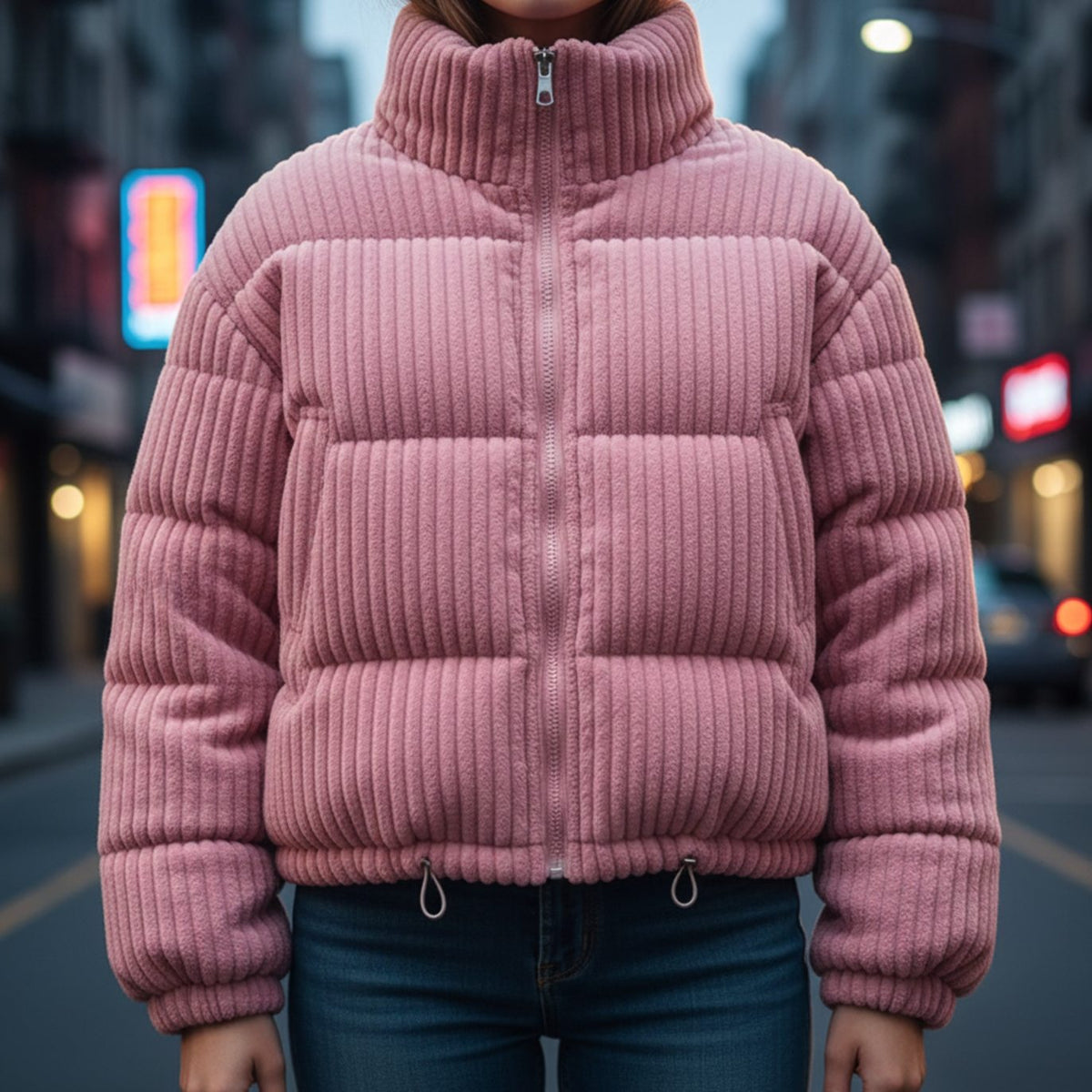 Chaqueta corta acolchada de pana para mujer