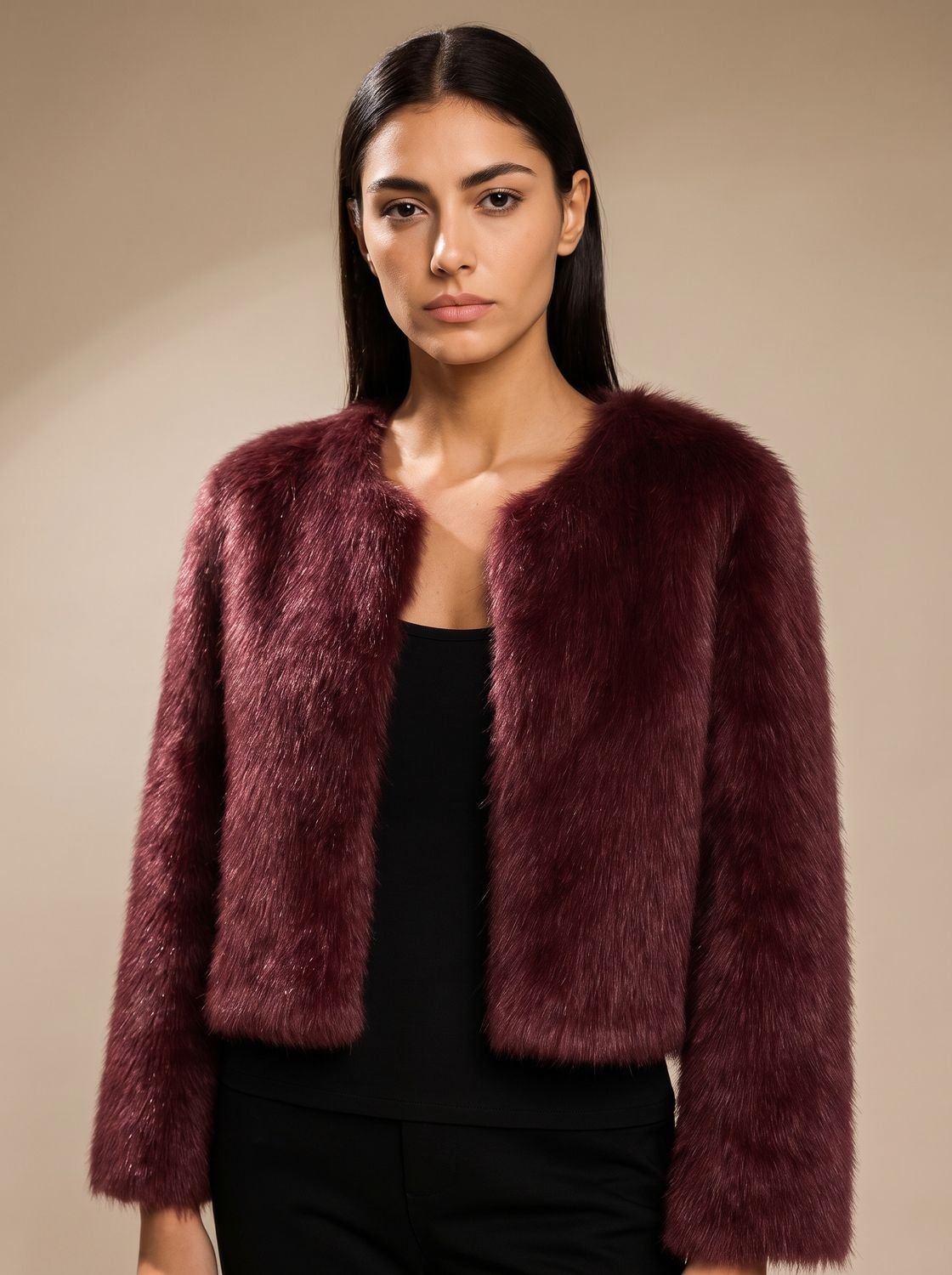 Phoebe | Chaqueta teddy corta de piel sintética para mujer, abierta por delante
