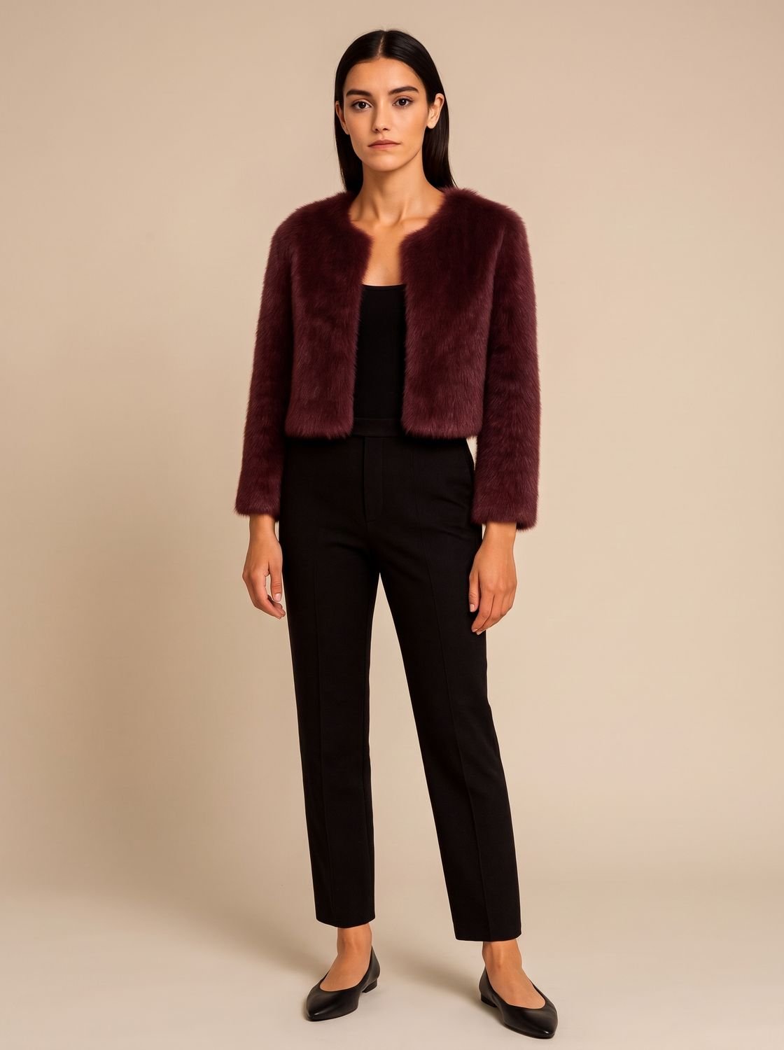 Phoebe | Chaqueta teddy corta de piel sintética para mujer, abierta por delante