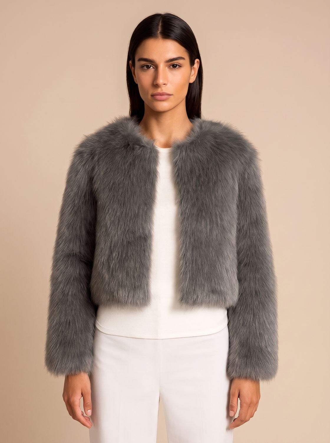 Phoebe | Chaqueta teddy corta de piel sintética para mujer, abierta por delante