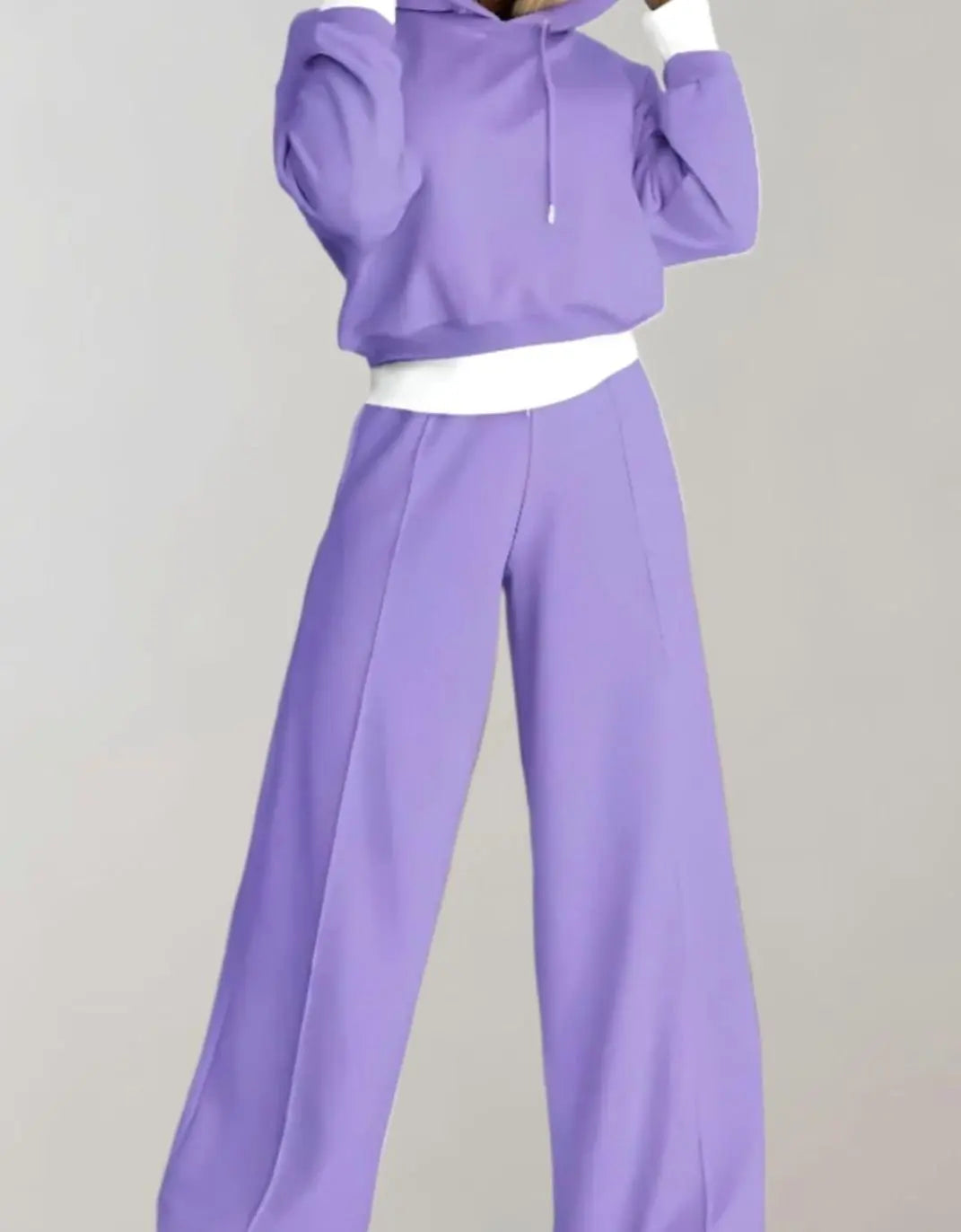 Conjunto deportivo corto para mujer con sudadera con capucha, pantalón de pierna ancha y cordón