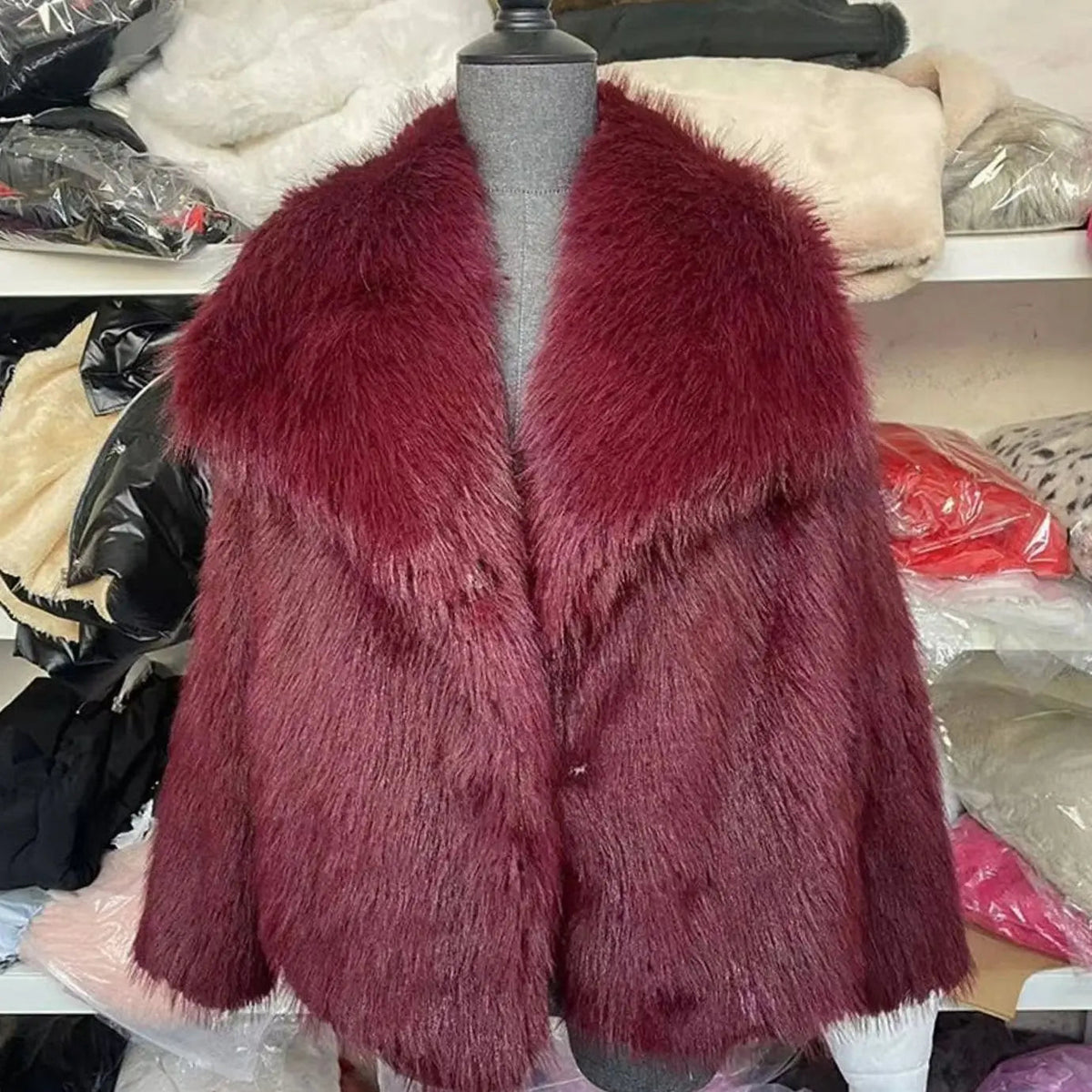 Chaqueta corta de invierno de piel sintética para mujer, abierta por delante