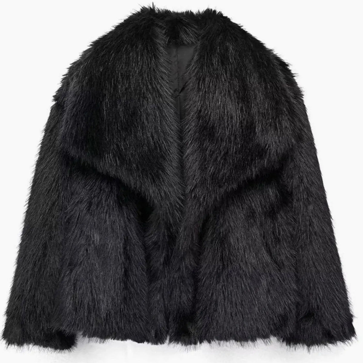 Chaqueta corta de invierno de piel sintética para mujer, abierta por delante