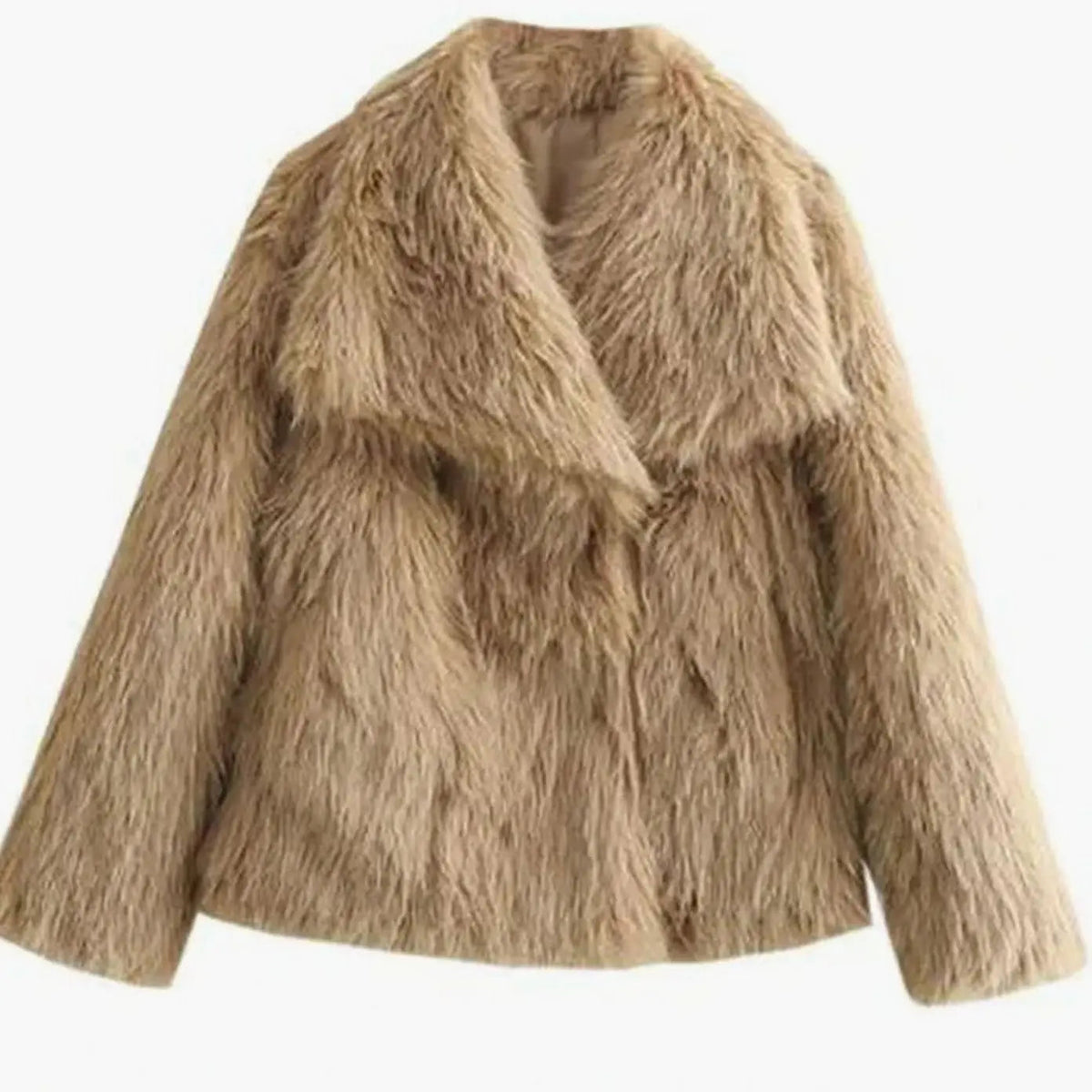 Chaqueta corta de invierno de piel sintética para mujer, abierta por delante