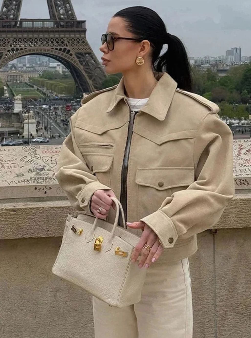Blazer corto de ante sintético para mujer con cuello de solapa