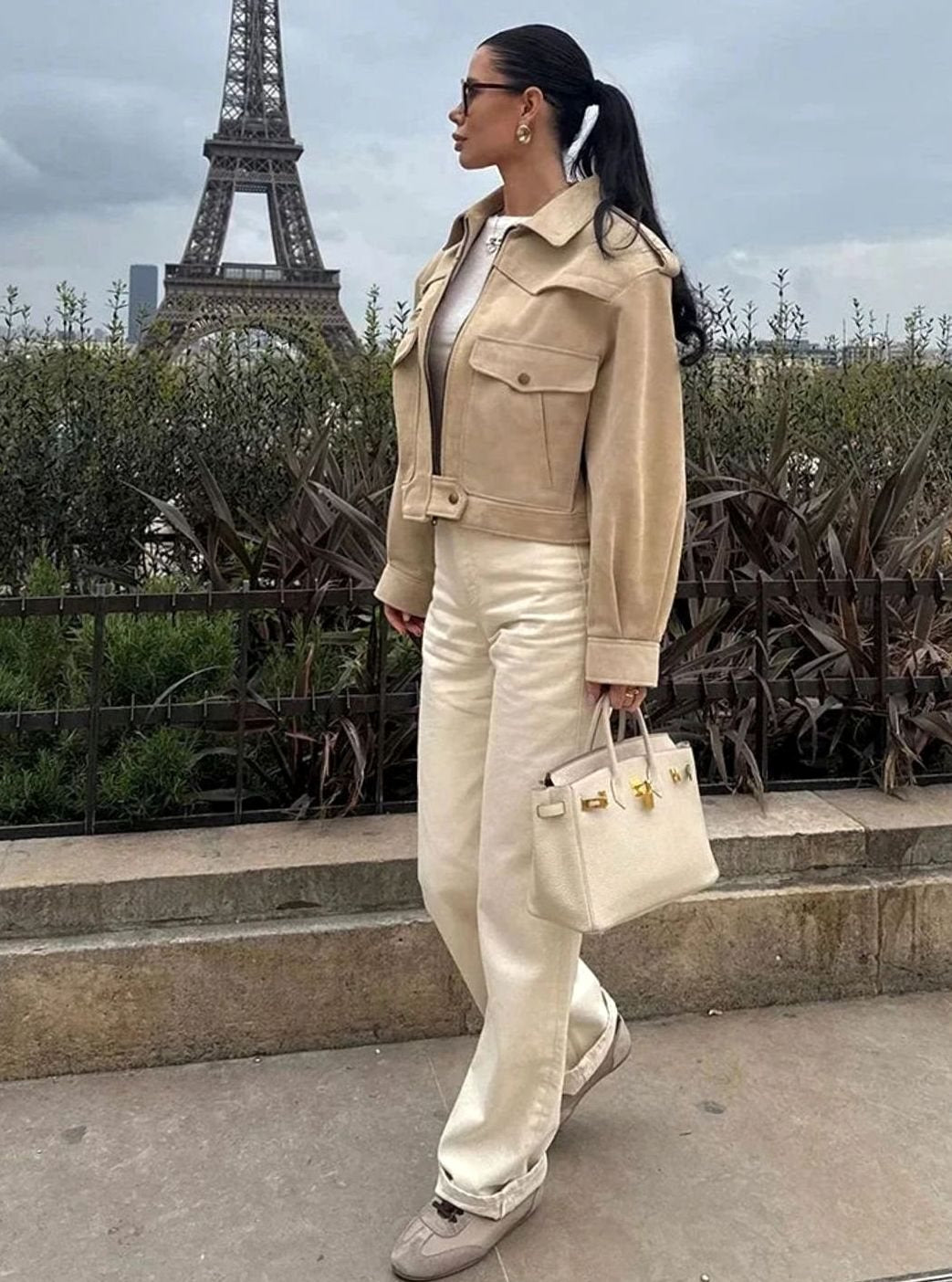 Blazer corto de ante sintético para mujer con cuello de solapa