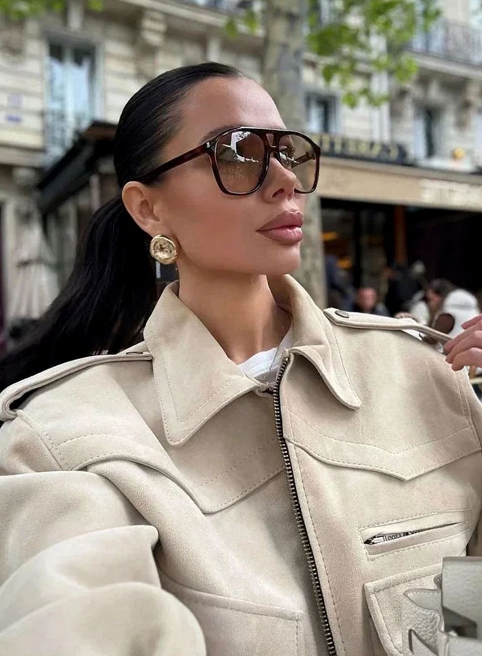 Blazer corto de ante sintético para mujer con cuello de solapa