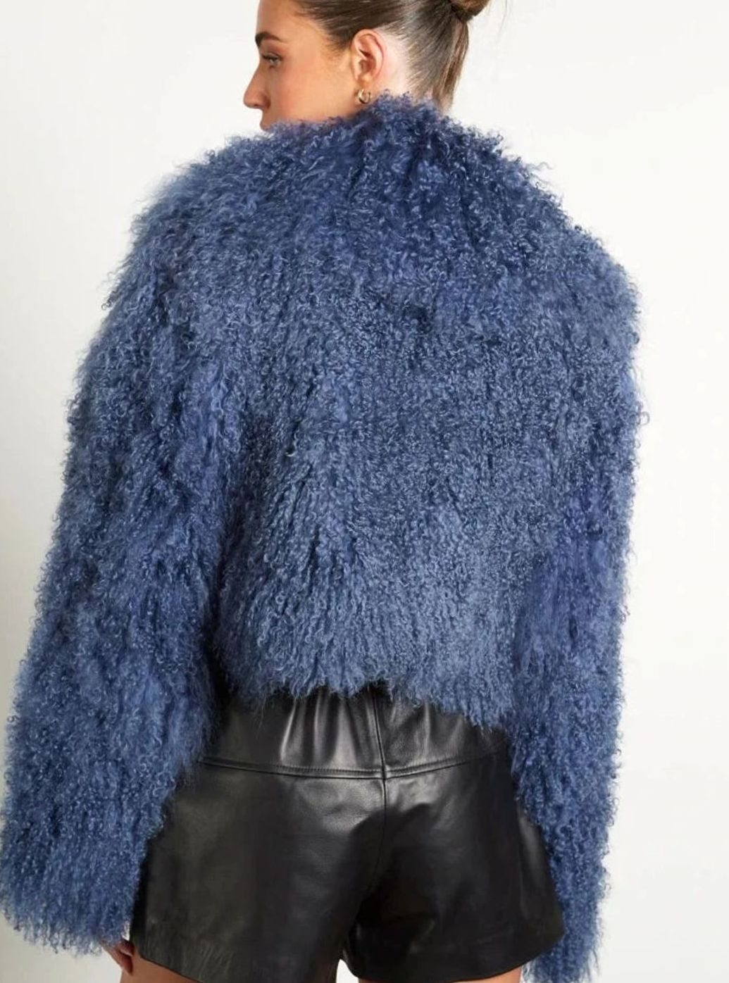 Chaqueta corta de piel sintética estilo teddy para mujer con mangas largas