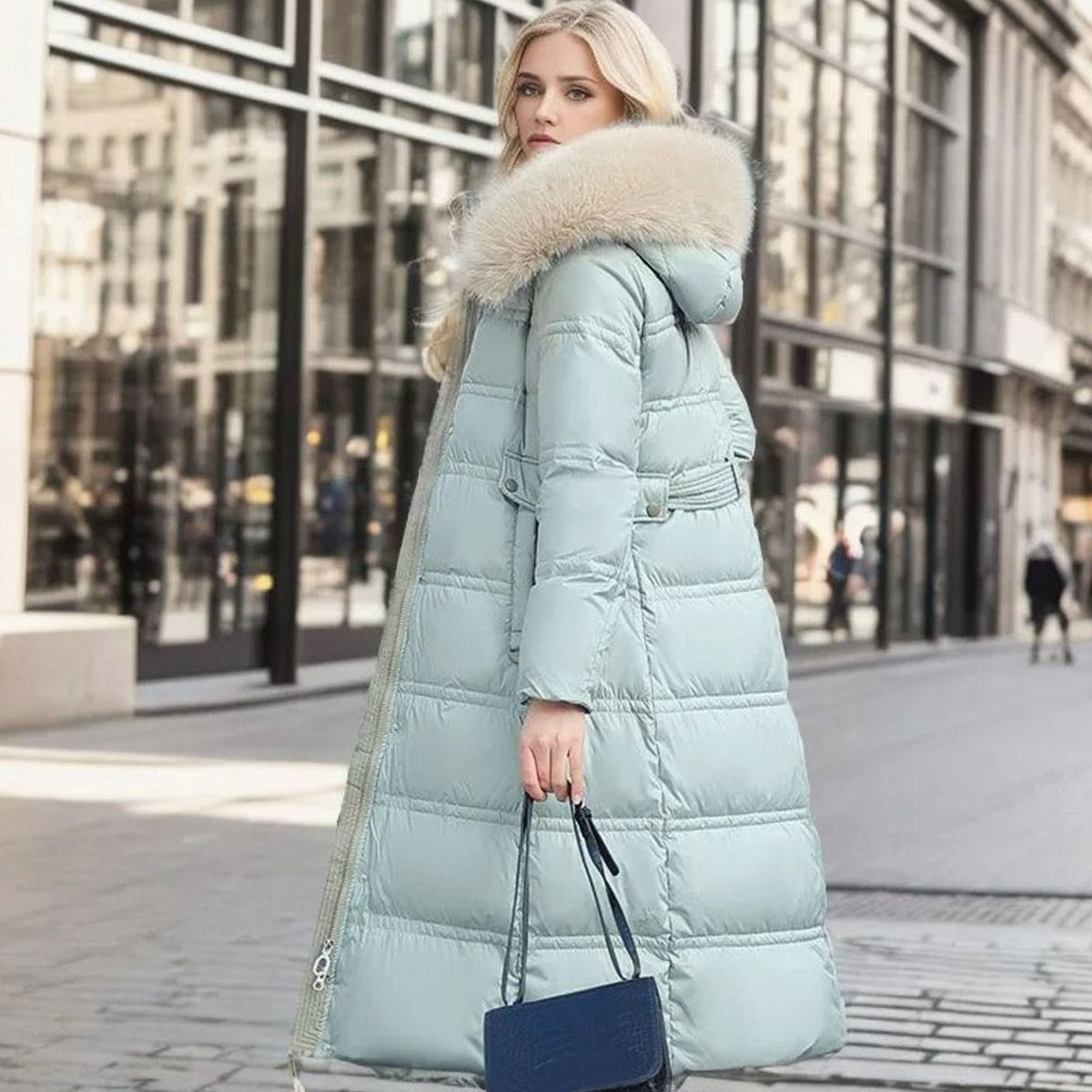 Parka larga de invierno para mujer con capucha de piel de diseño