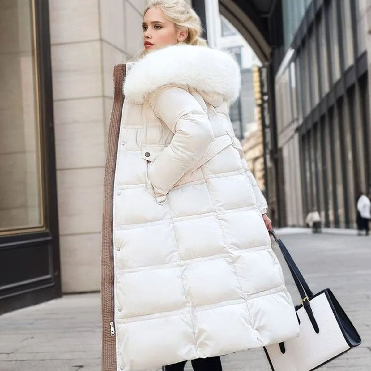 Parka larga de invierno para mujer con capucha de piel de diseño