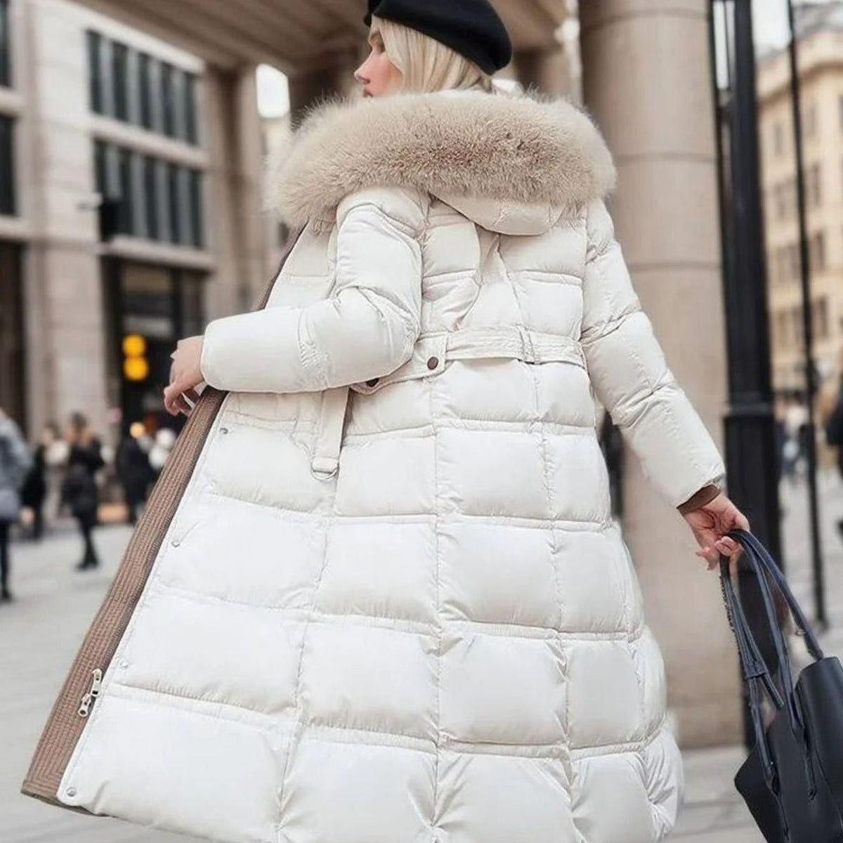 Parka larga de invierno para mujer con capucha de piel de diseño