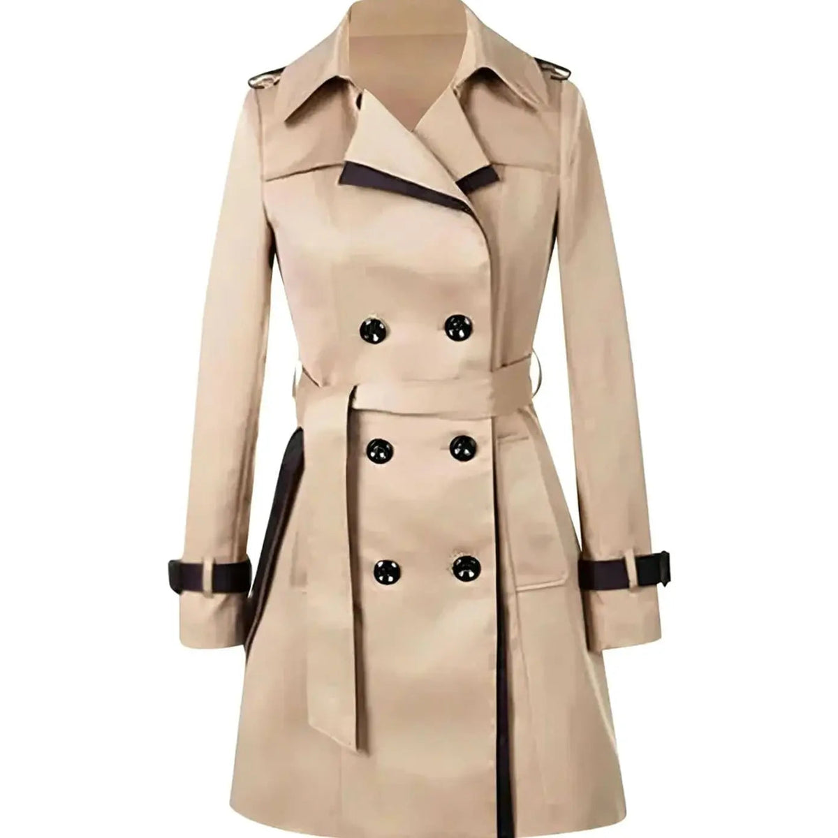 Gabardina de invierno cruzada para mujer con cinturón