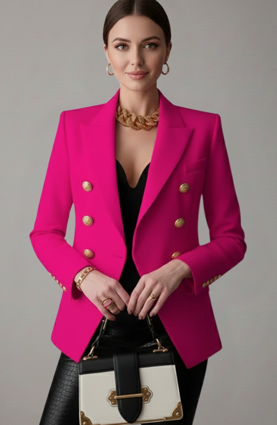 Blazer entallado cruzado para mujer con botones dorados