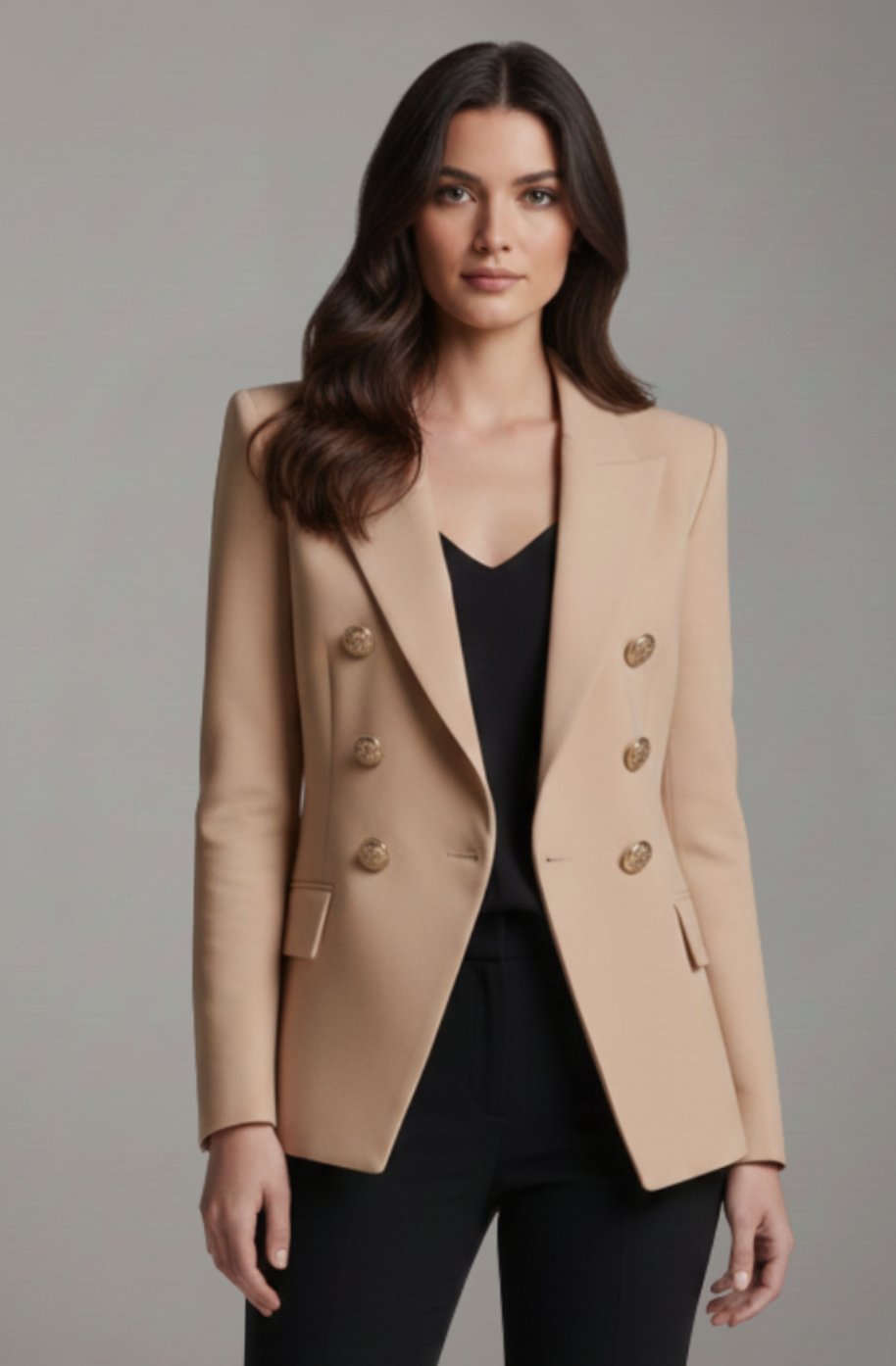 Blazer entallado cruzado para mujer con botones dorados