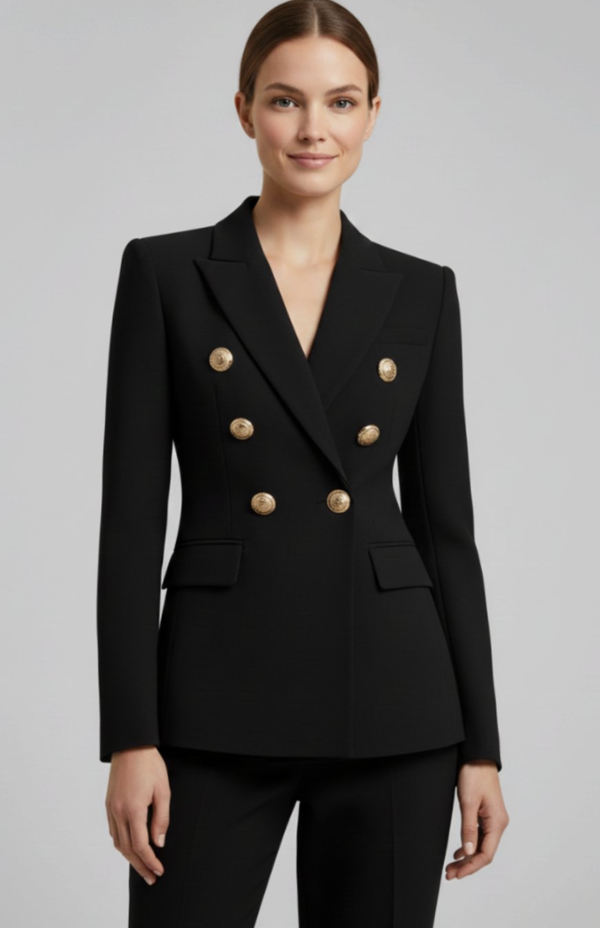 Blazer entallado cruzado para mujer con botones dorados