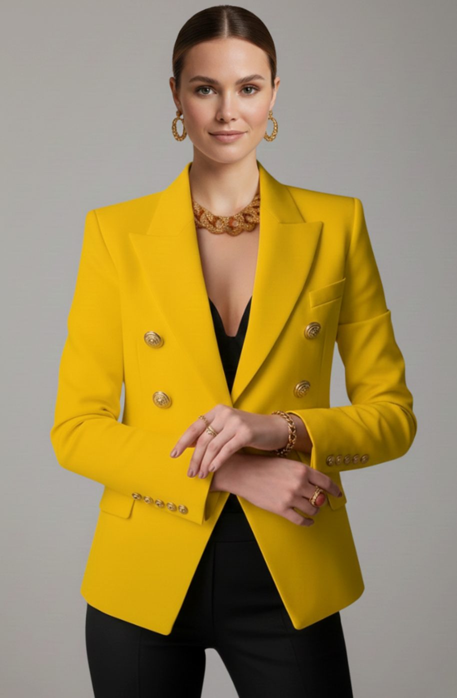Blazer entallado cruzado para mujer con botones dorados