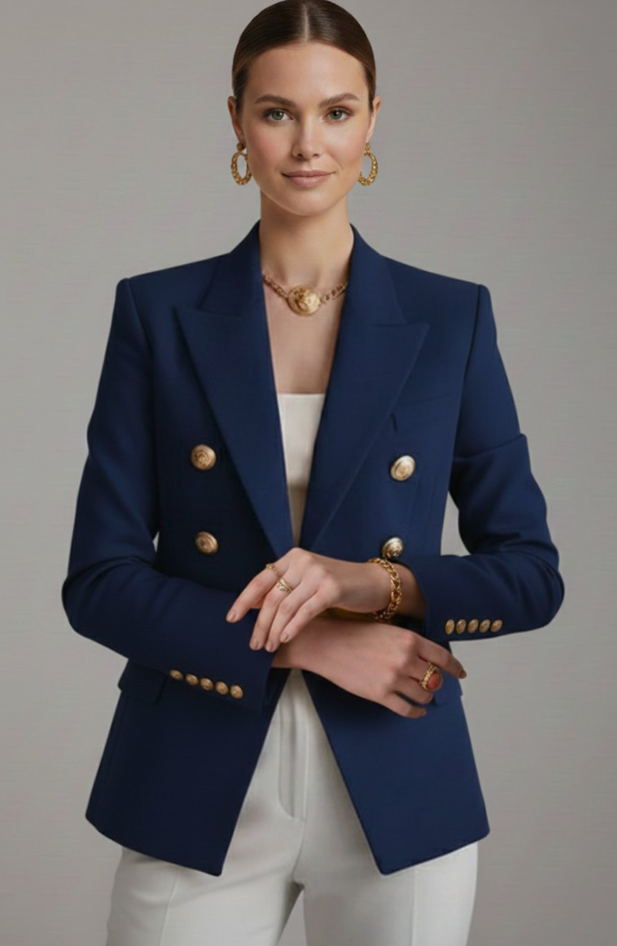 Blazer entallado cruzado para mujer con botones dorados