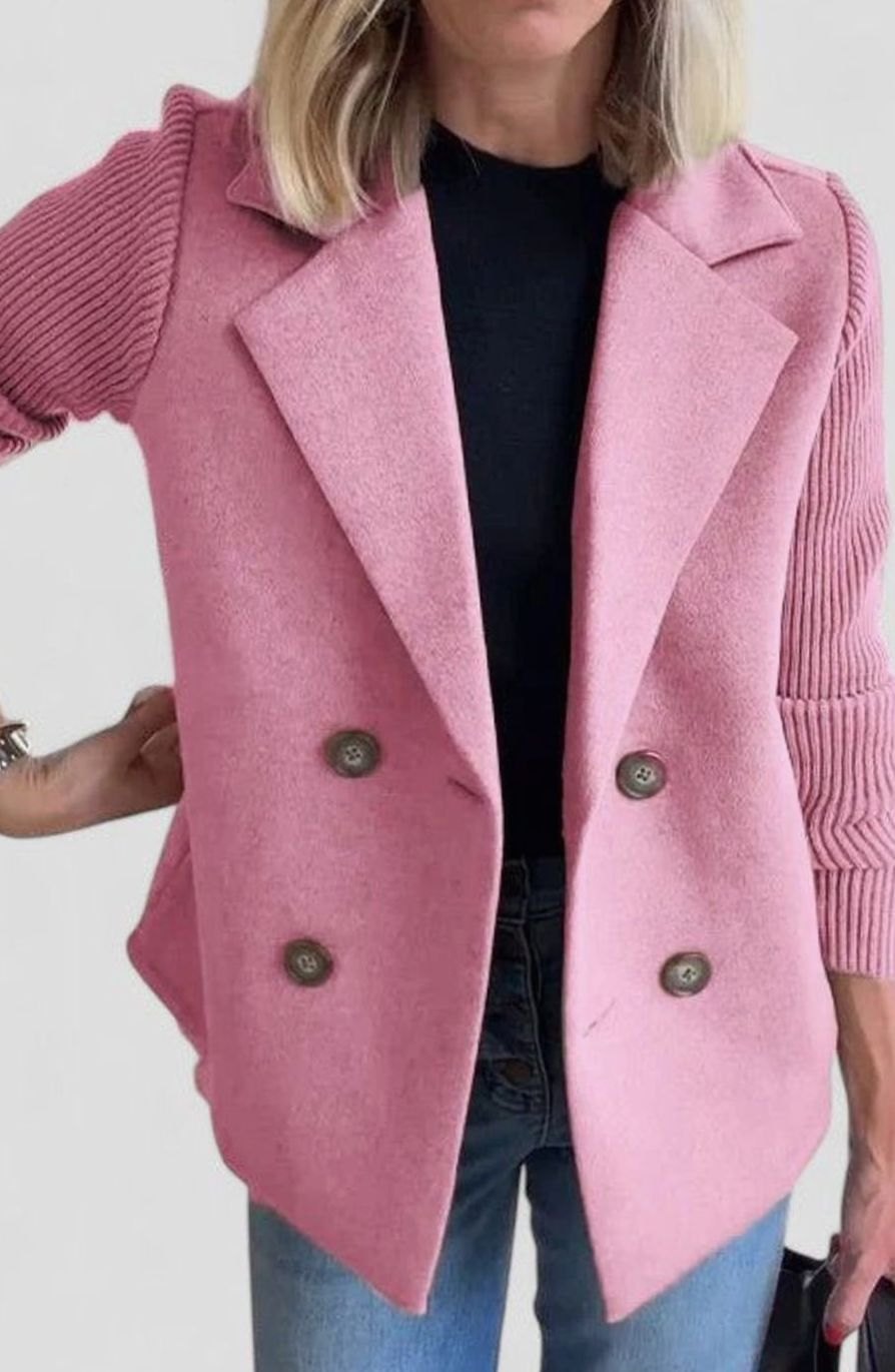 Blazer de punto entallado cruzado para mujer con mangas de punto