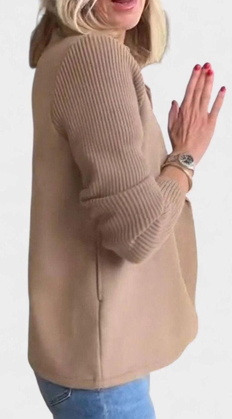 Blazer de punto entallado cruzado para mujer con mangas de punto