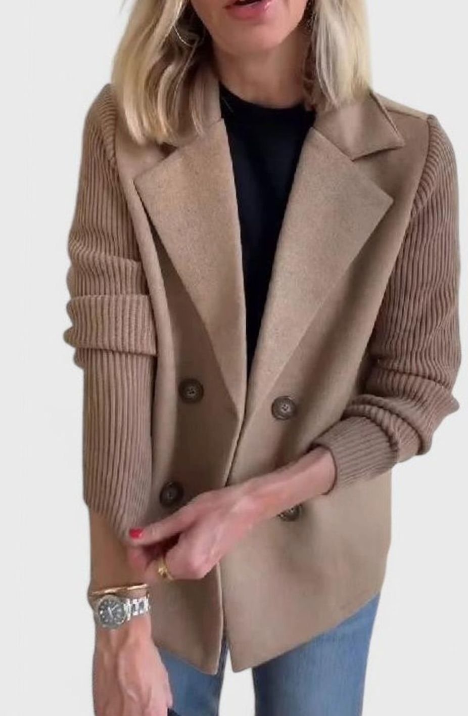 Blazer de punto entallado cruzado para mujer con mangas de punto