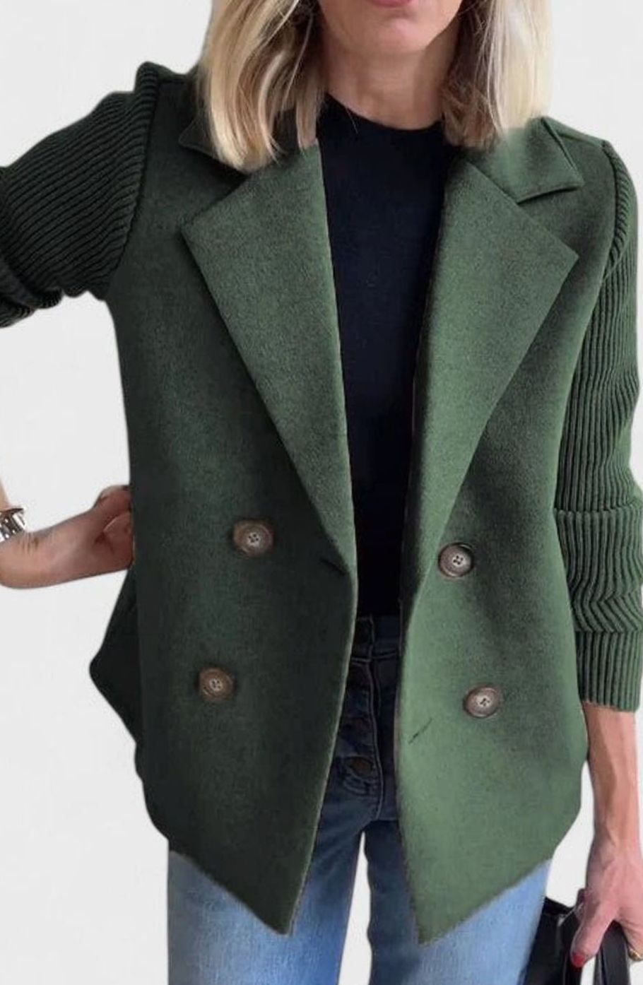 Blazer de punto entallado cruzado para mujer con mangas de punto