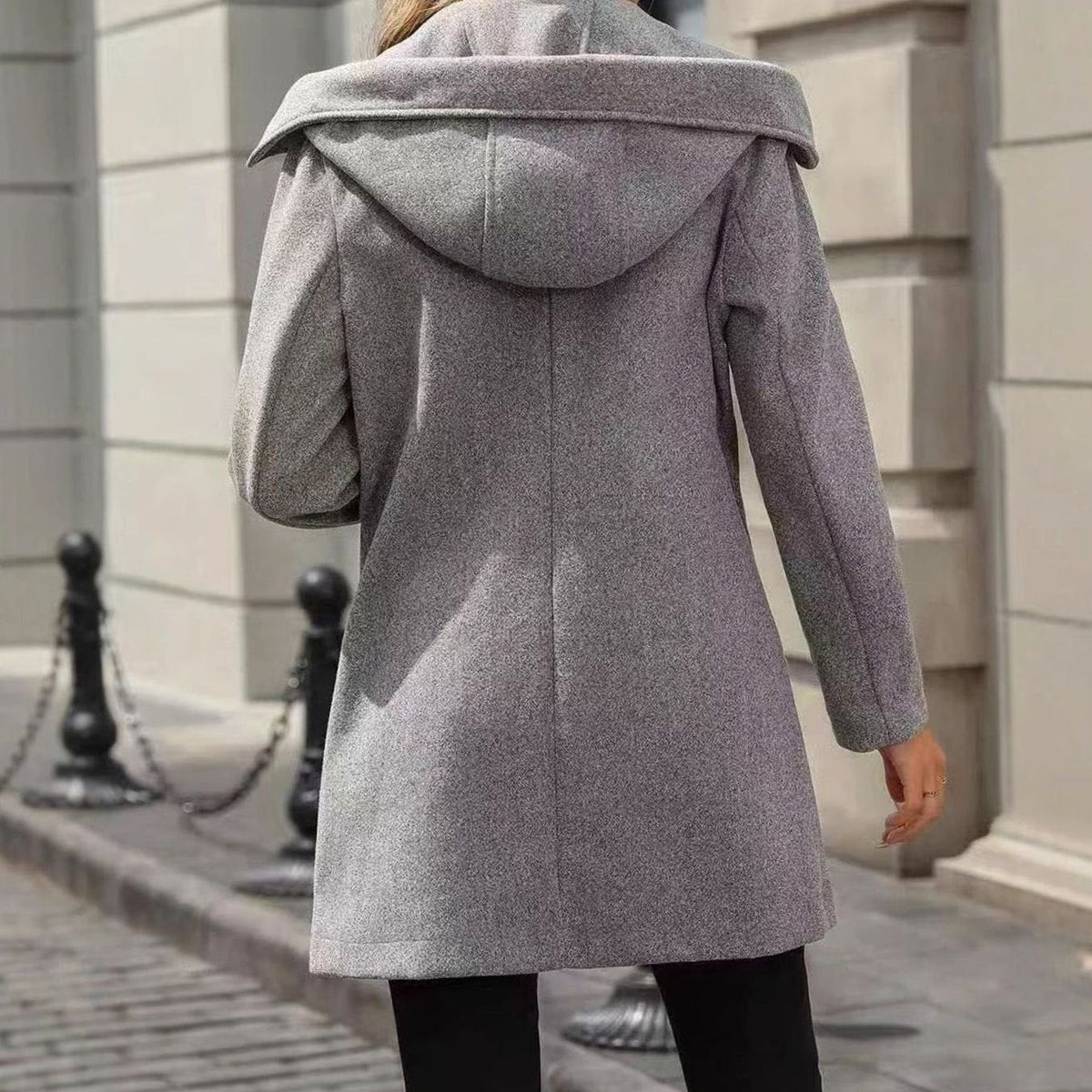 Abrigo midi de mezcla de lana de mujer con solapas, doble botonadura y bolsillos