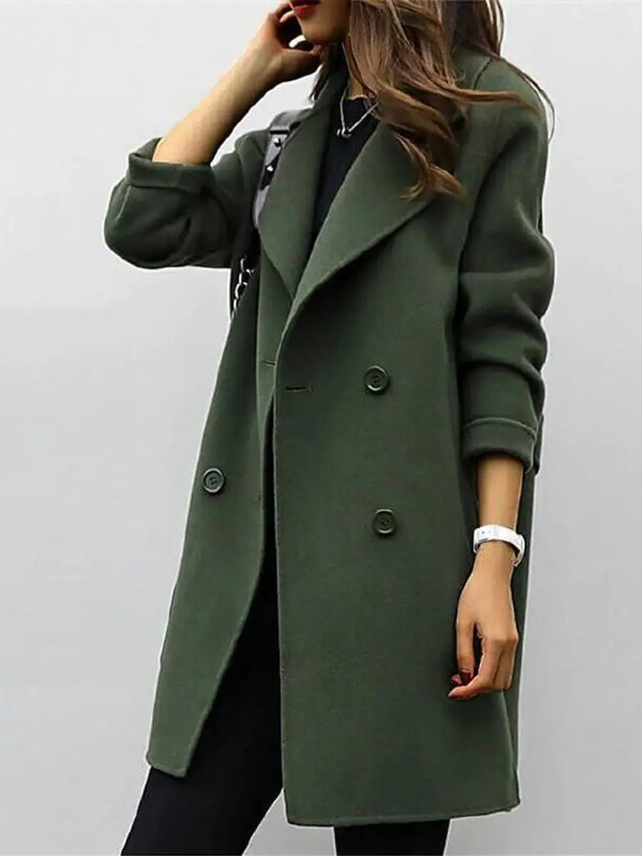 Abrigo-chaqueta largo de mujer de mezcla de lana con doble botonadura