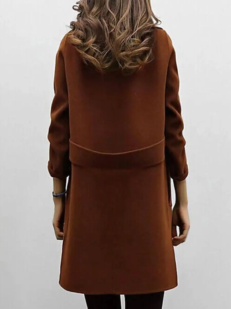 Abrigo-chaqueta largo de mujer de mezcla de lana con doble botonadura