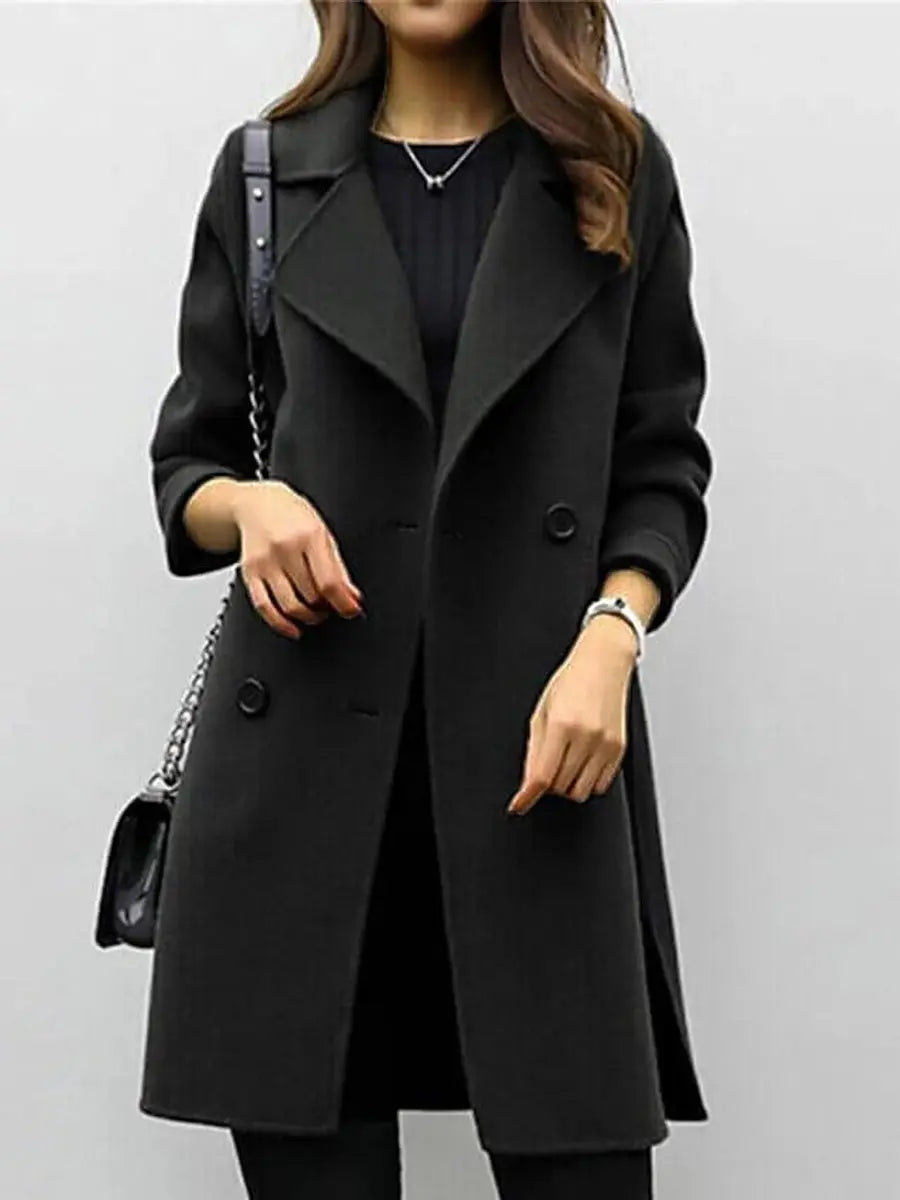 Abrigo-chaqueta largo de mujer de mezcla de lana con doble botonadura
