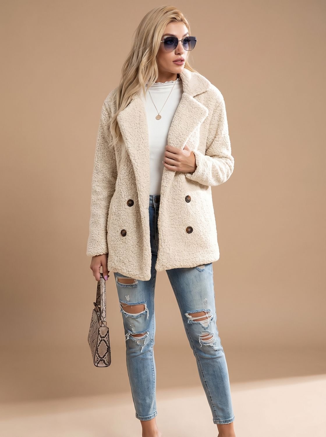 Freya | Abrigo extragrande de pelo sintético para mujer, estilo teddy, cruzado