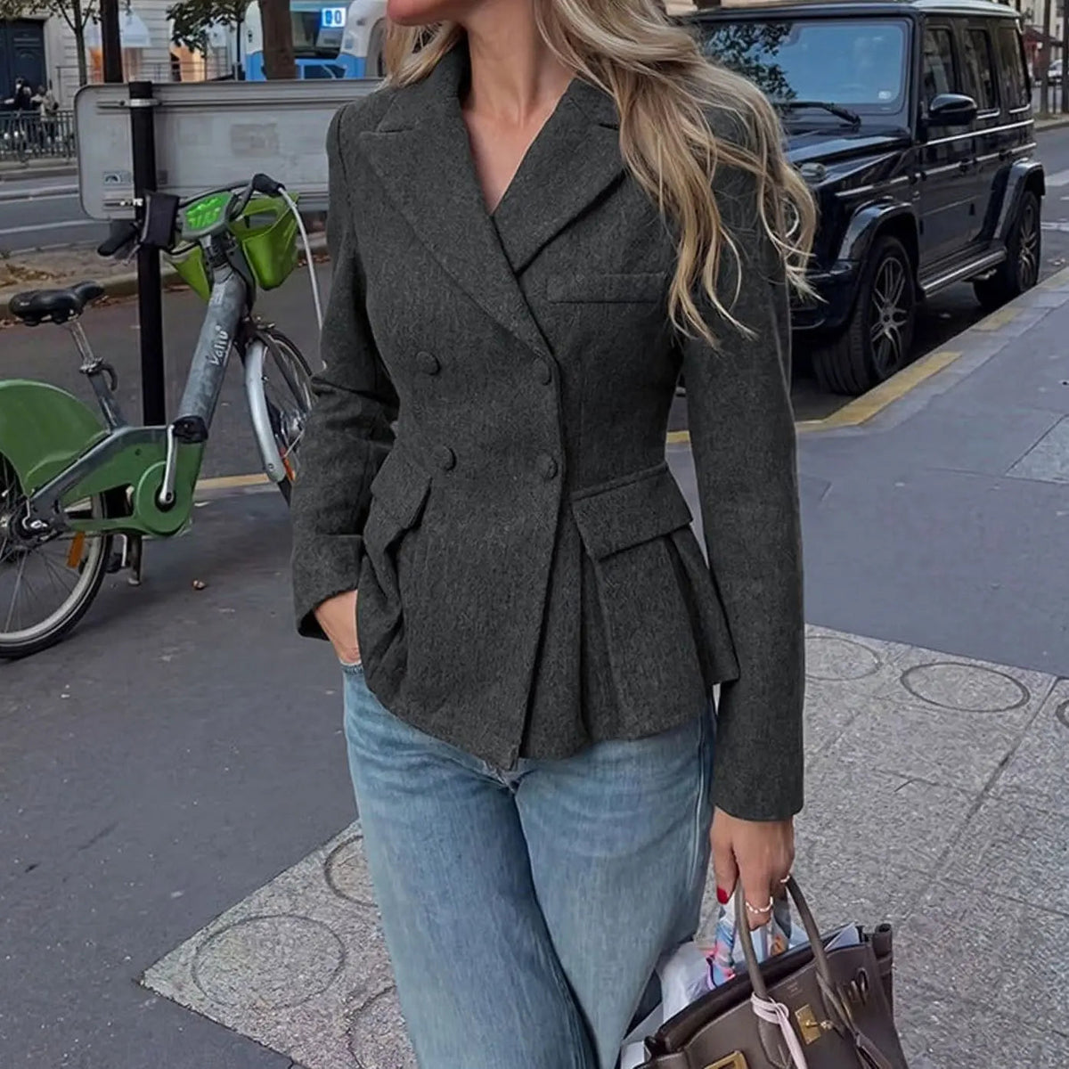 Blazer entallado peplum de mujer con doble botonadura