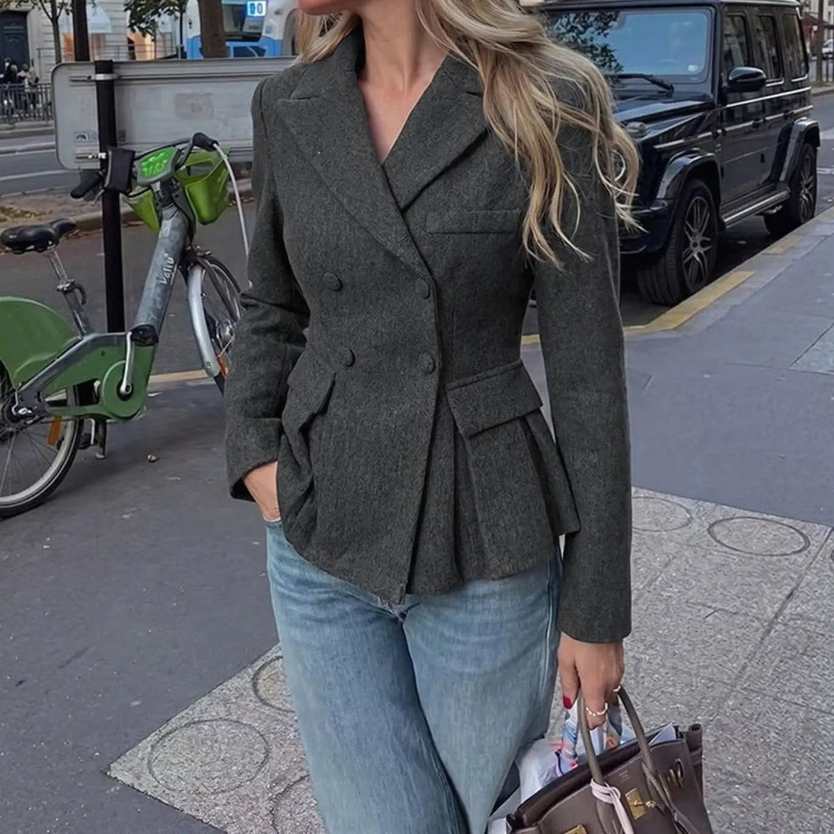 Blazer entallado peplum de mujer con doble botonadura