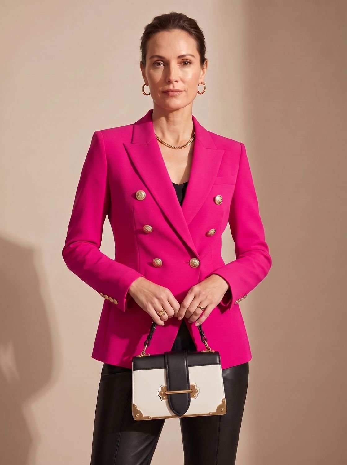 Blazer entallado de mujer con doble botonadura y botones dorados