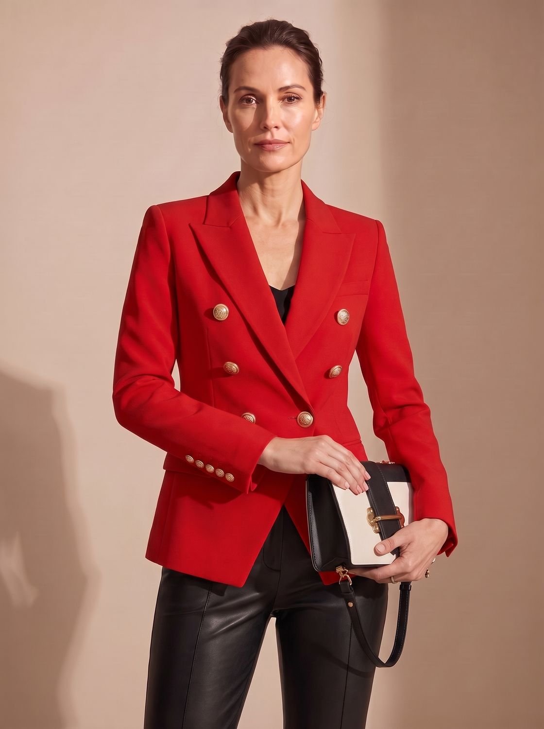 Blazer entallado de mujer con doble botonadura y botones dorados