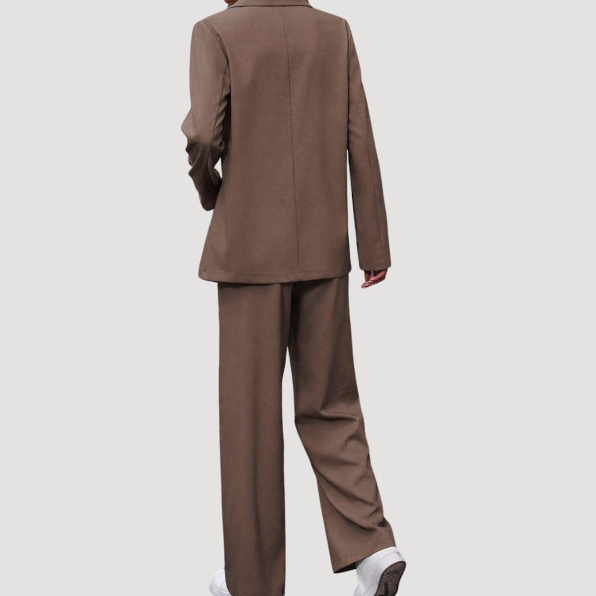 Traje de pantalón de sastrería de mujer con doble botonadura y pierna ancha, burdeos