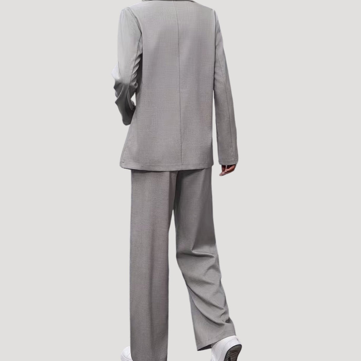 Traje de pantalón de sastrería de mujer con doble botonadura y pierna ancha, burdeos