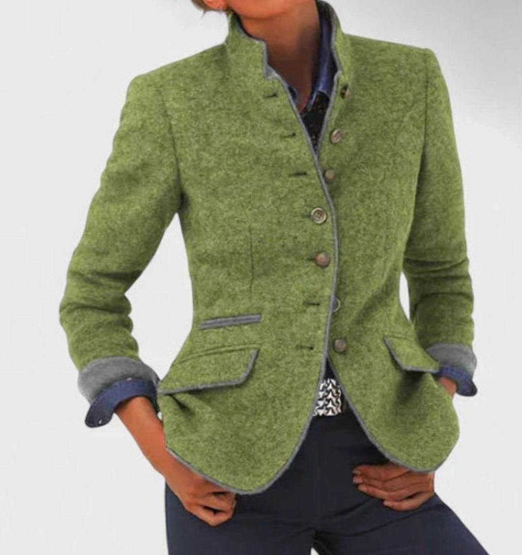 Cárdigan blazer elegante de mujer con cuello mao y botones