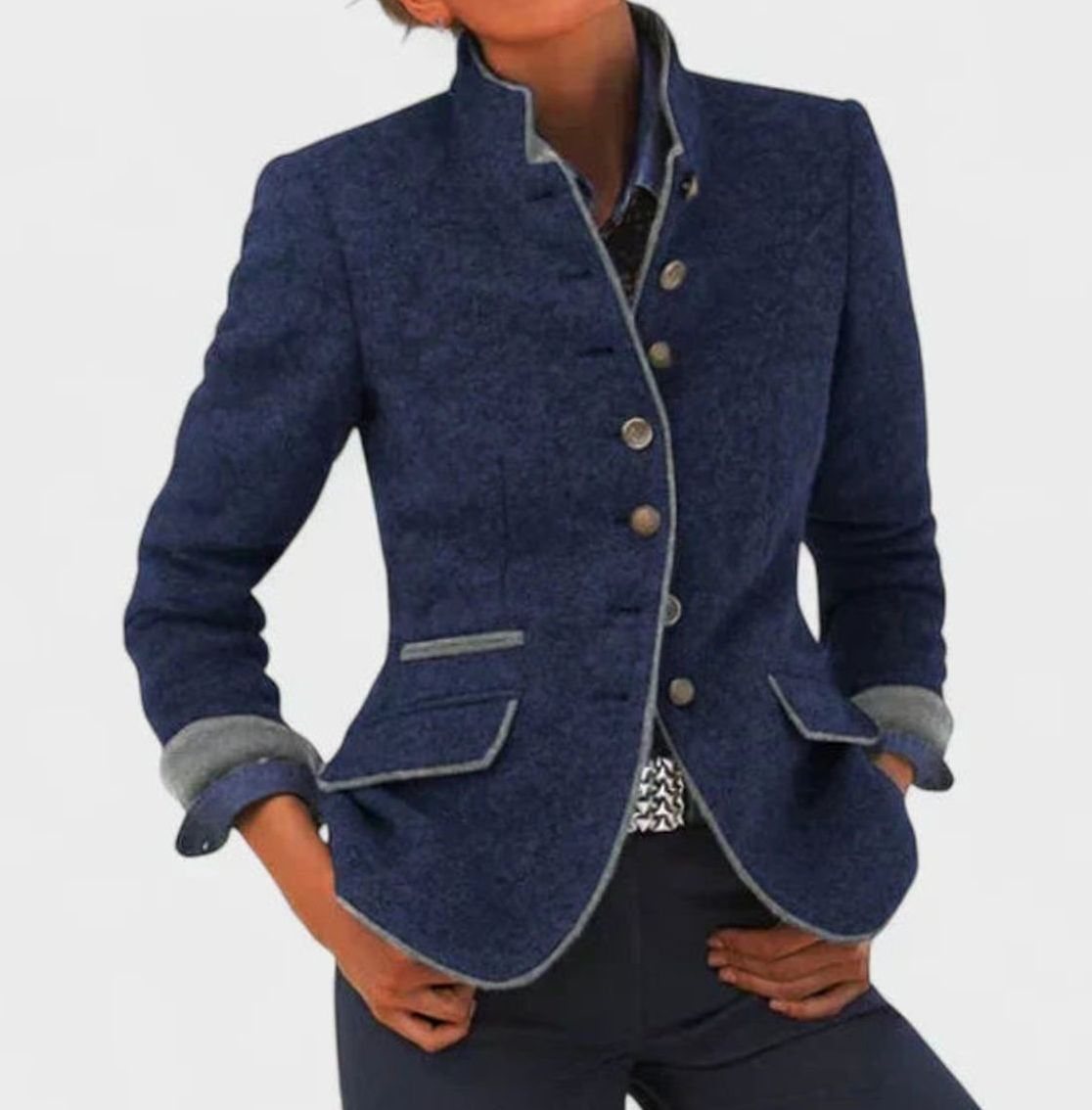 Cárdigan blazer elegante de mujer con cuello mao y botones