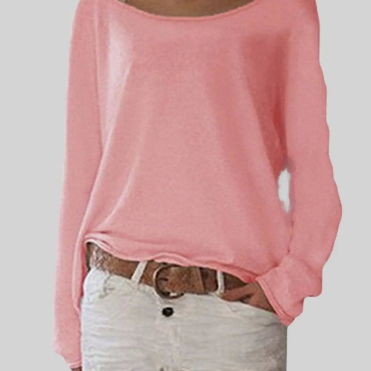 Jersey de punto básico de mujer con cuello redondo y manga larga